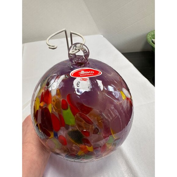 Joska purple mosaic hand blown Germany glass orb ornament Vtg with tag 14” - Picture 4 of 8